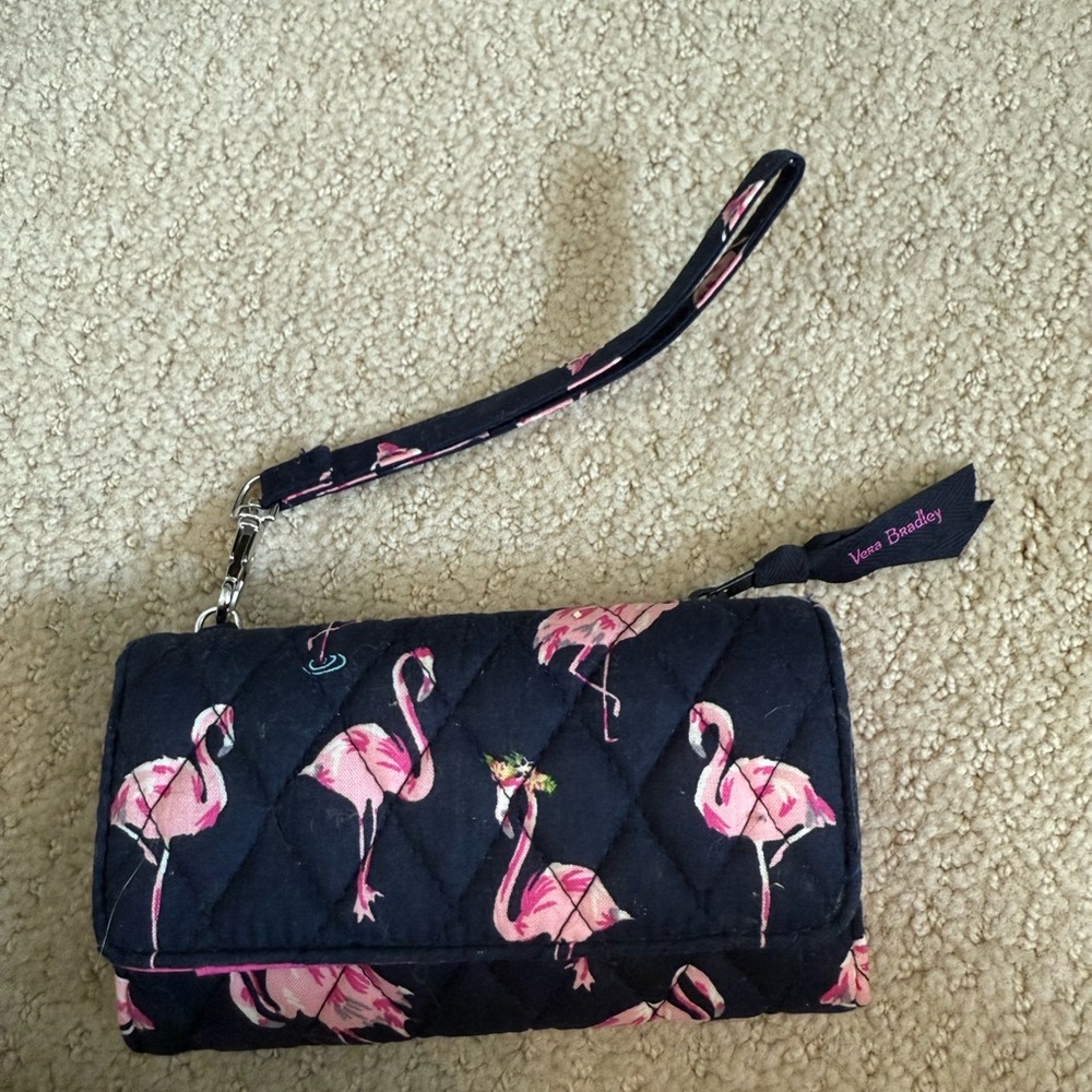 Vera Bradley Pink and Black Flamingo Clutch